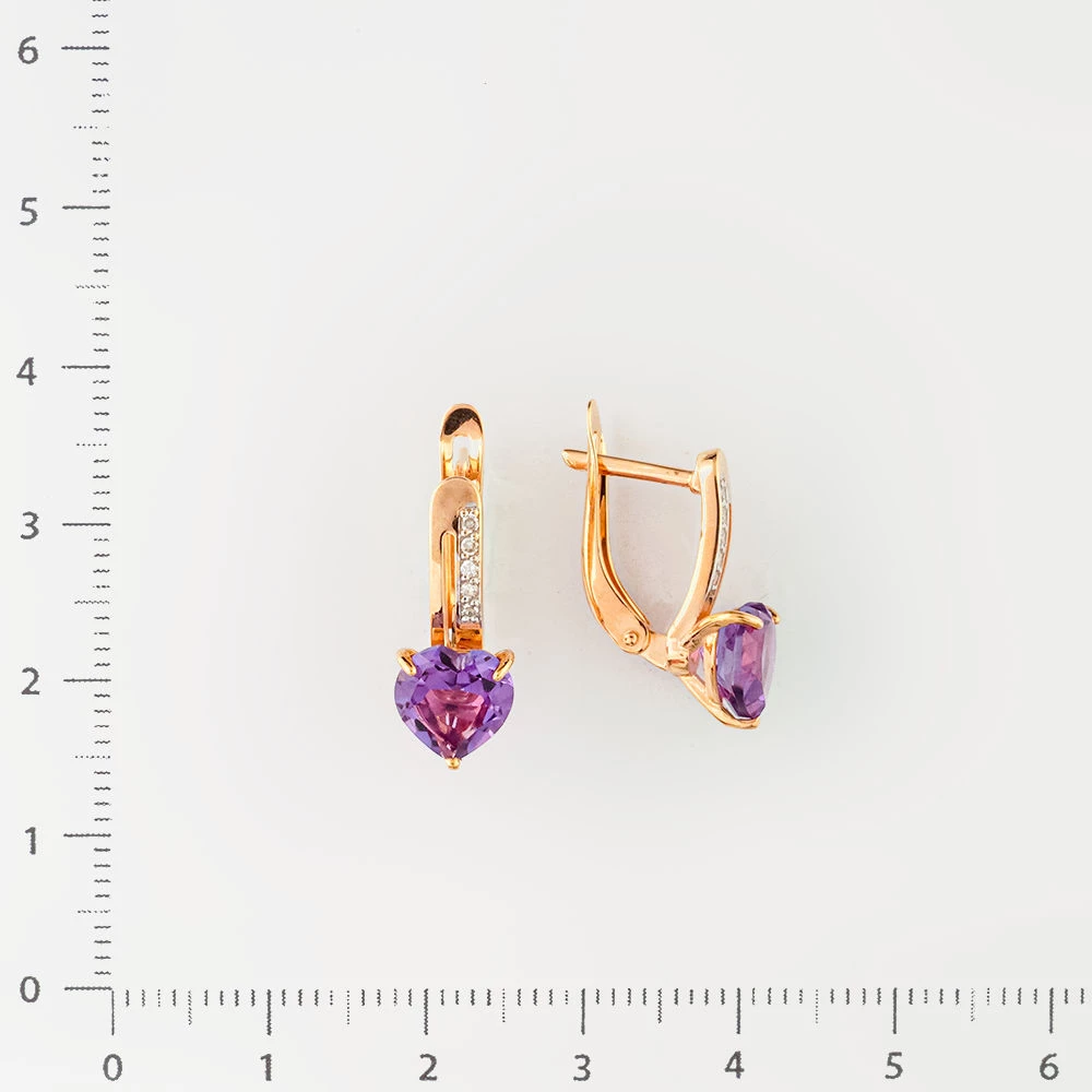 Серьги с аметистом из красного золота 585 пробы
