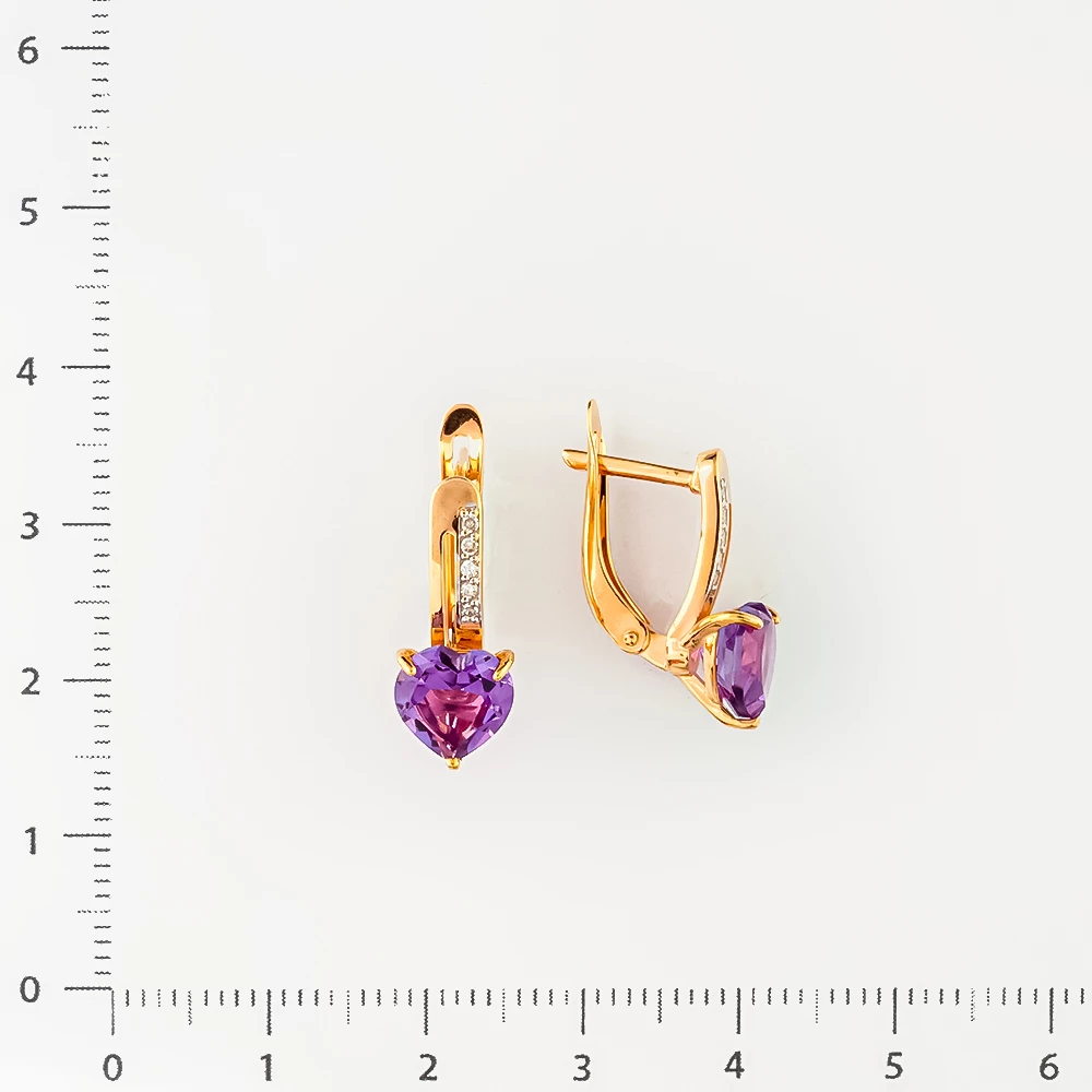 Серьги с аметистом из красного золота 585 пробы