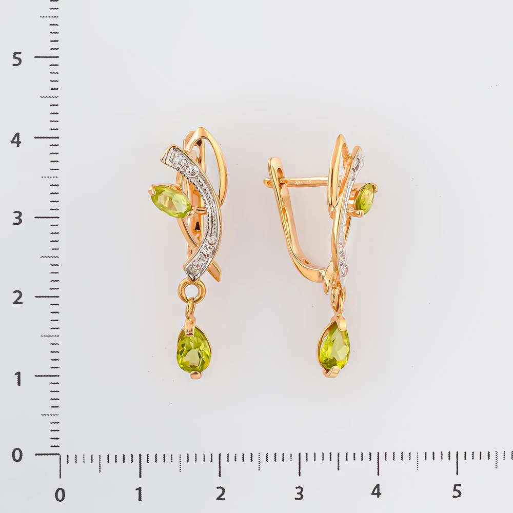 Серьги с хризолитом из красного золота 585 пробы