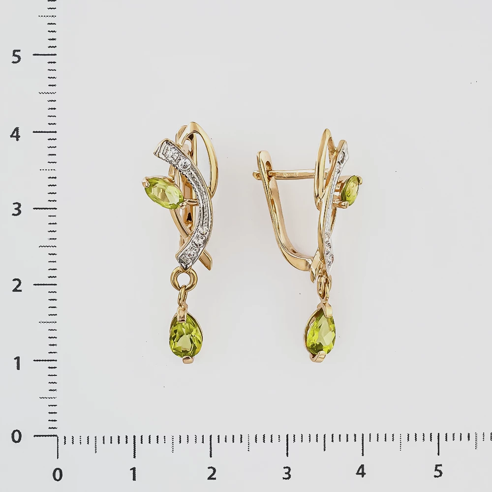 Серьги с хризолитом из красного золота 585 пробы