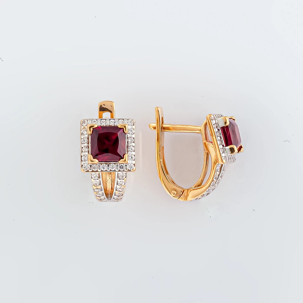 Серьги с гранатом из красного золота 585 пробы