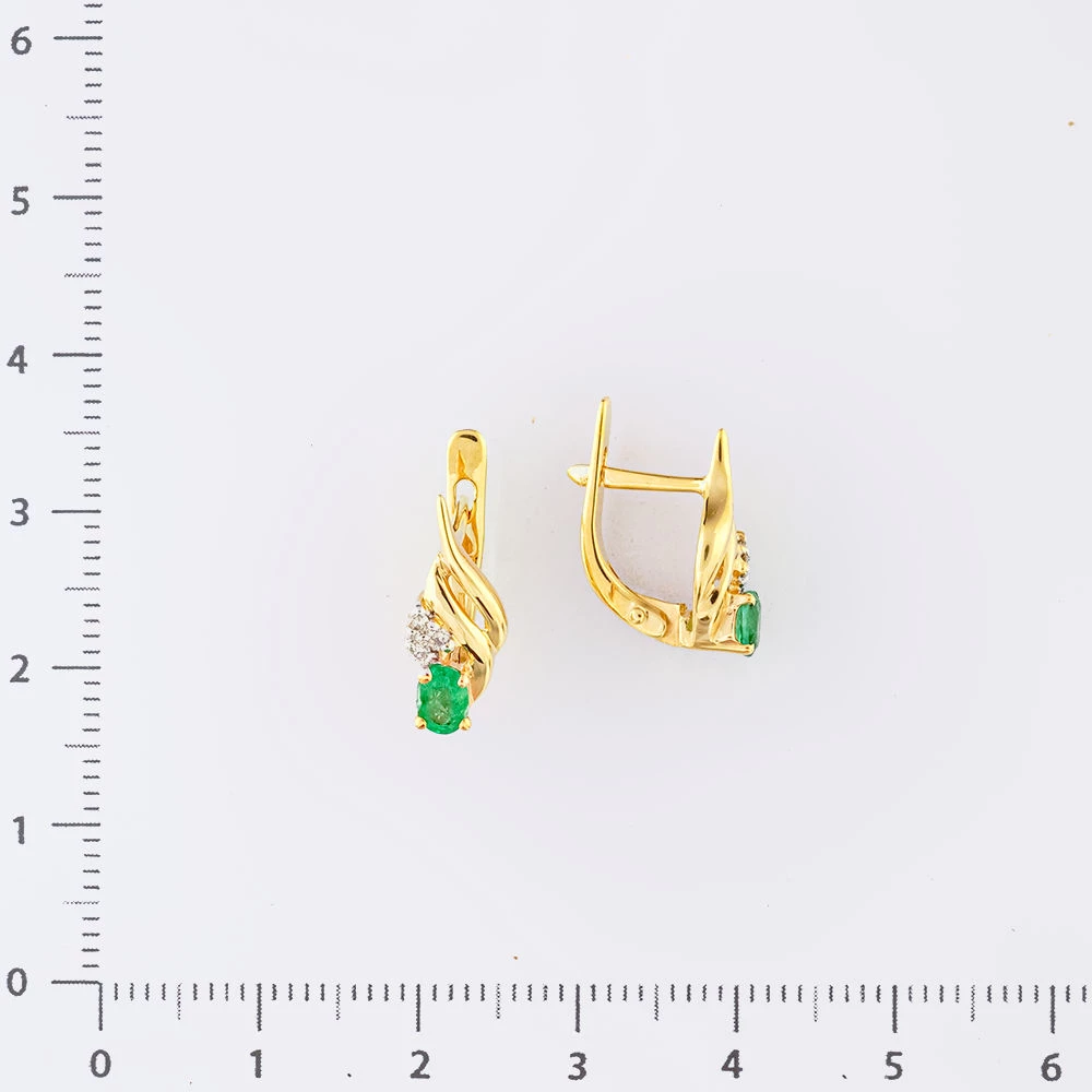Серьги с изумрудом из желтого золота 585 пробы