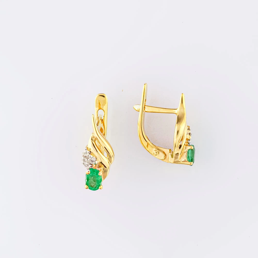 Серьги с изумрудом из желтого золота 585 пробы
