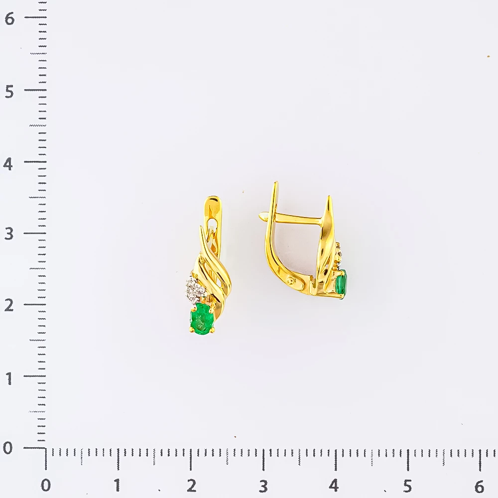 Серьги с изумрудом из желтого золота 585 пробы