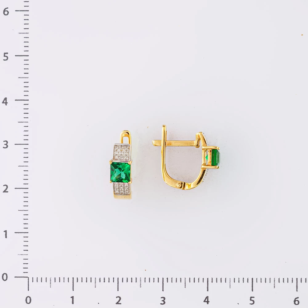 Серьги с изумрудом синтетическим из желтого золота 585 пробы