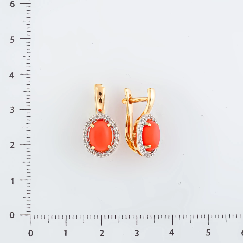 Серьги с кораллом из красного золота 585 пробы