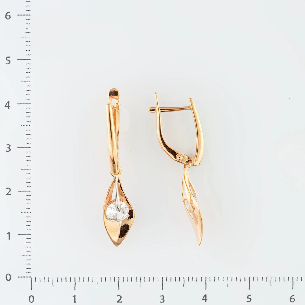 Серьги с фианитом из красного золота 585 пробы