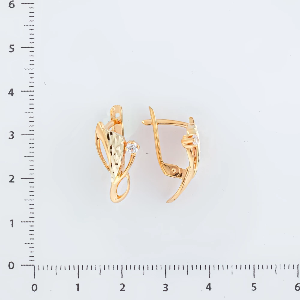 Серьги с фианитом из красного золота 585 пробы