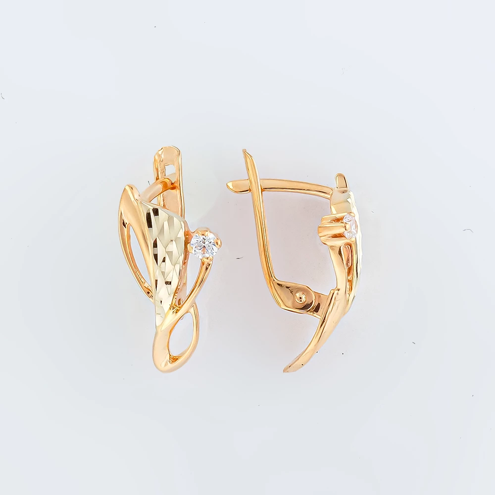 Серьги с фианитом из красного золота 585 пробы