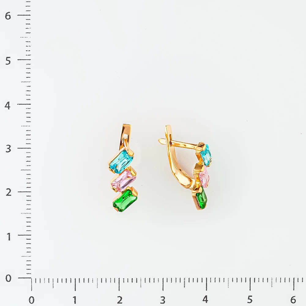 Серьги с фианитом из красного золота 585 пробы