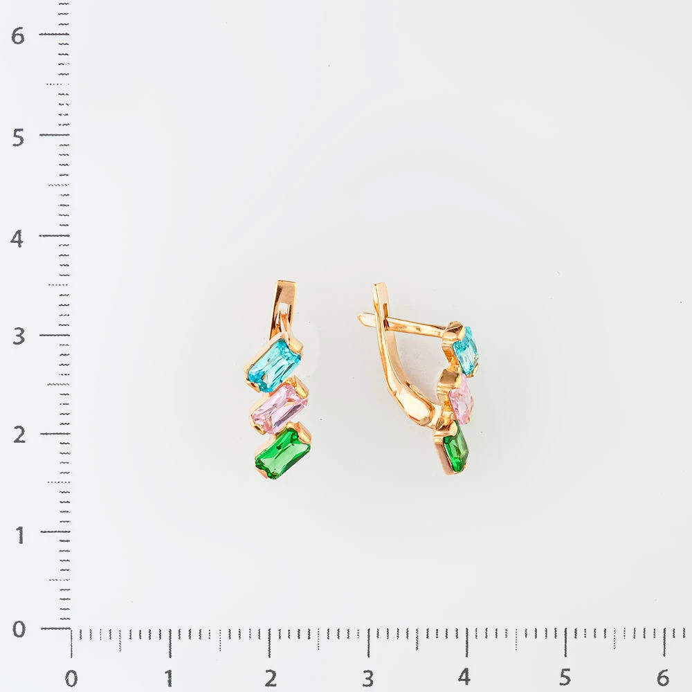 Серьги с фианитом из красного золота 585 пробы