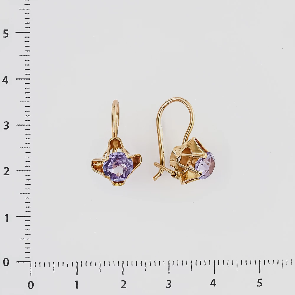 Серьги с фианитом из красного золота 583 пробы