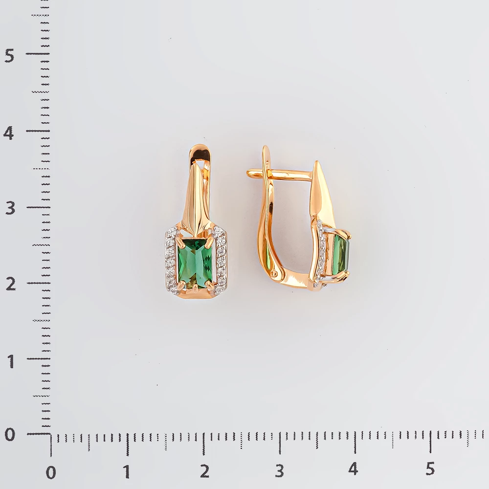Серьги с фианитом из красного золота 585 пробы