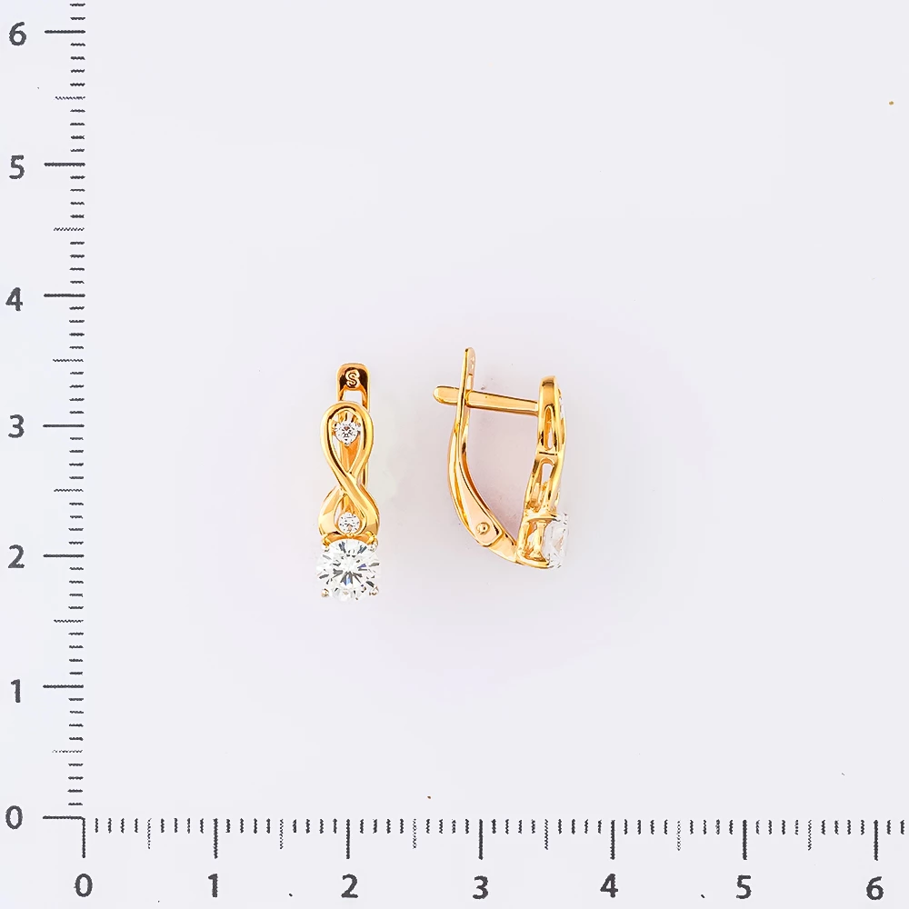Серьги с фианитом из красного золота 585 пробы