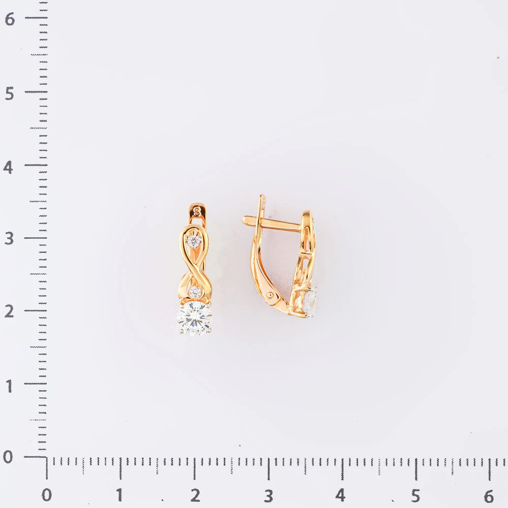 Серьги с фианитом из красного золота 585 пробы