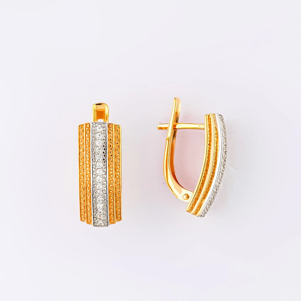 Серьги с фианитом из красного золота 585 пробы