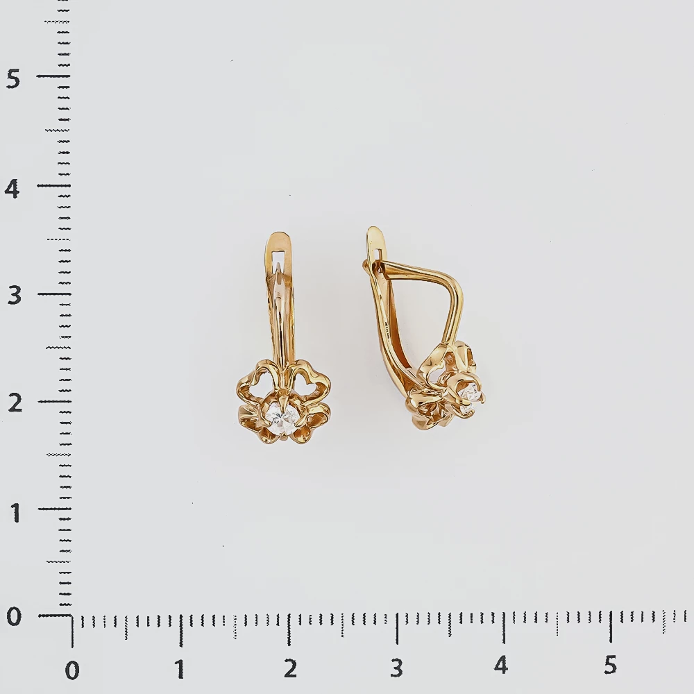 Серьги с фианитом из красного золота 585 пробы