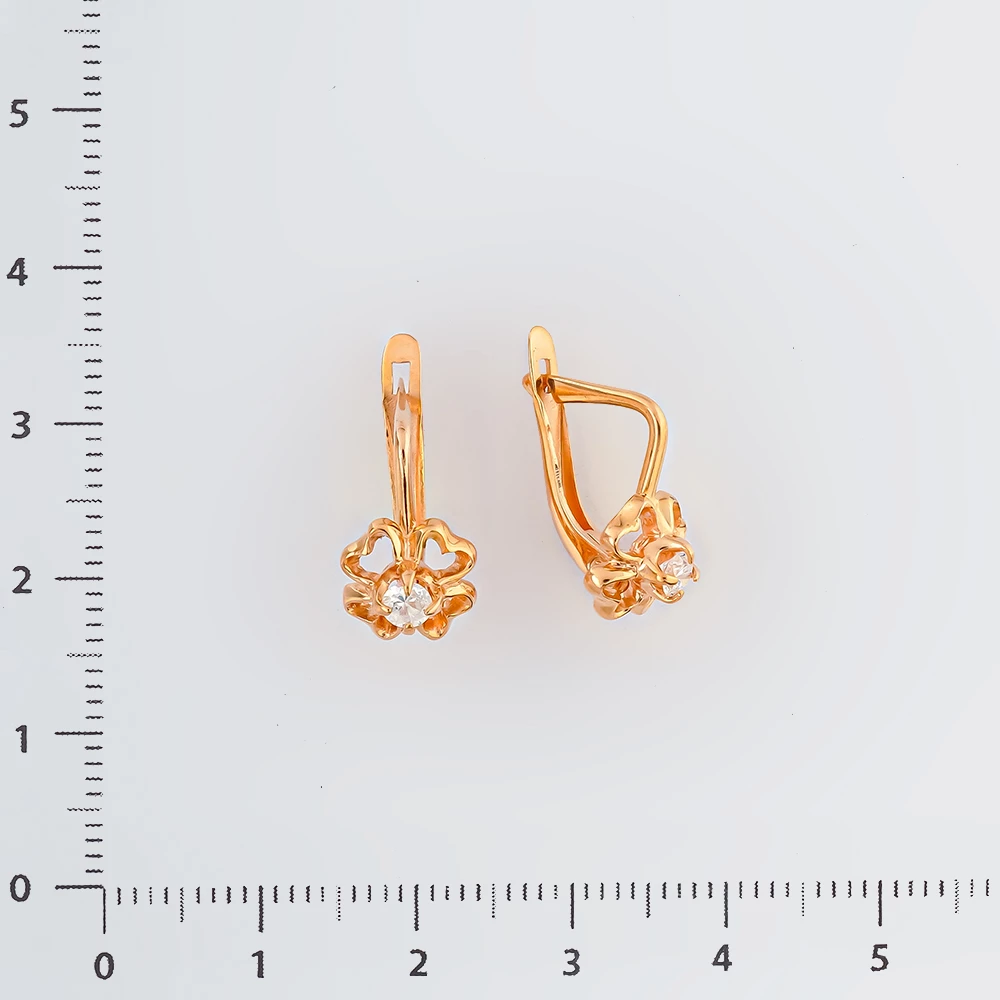 Серьги с фианитом из красного золота 585 пробы