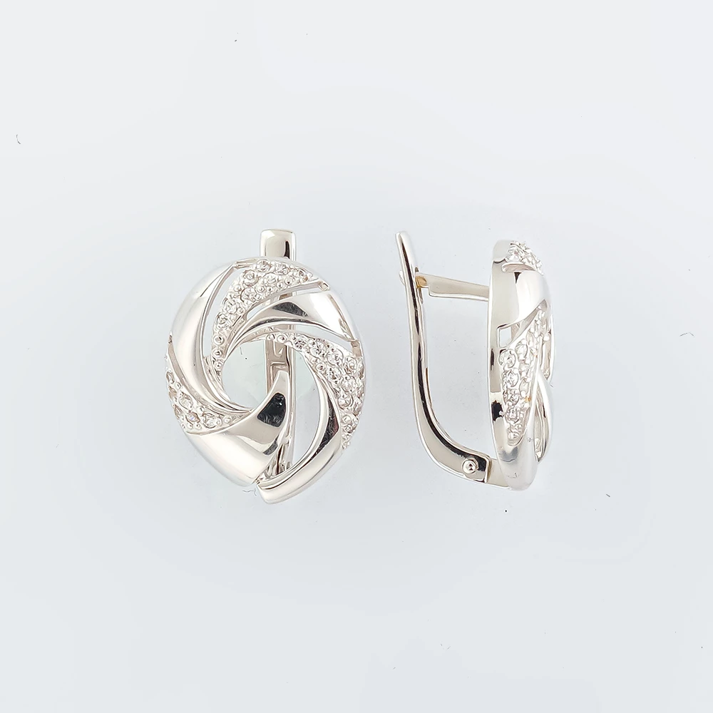 Серьги с фианитом из белого золота 585 пробы