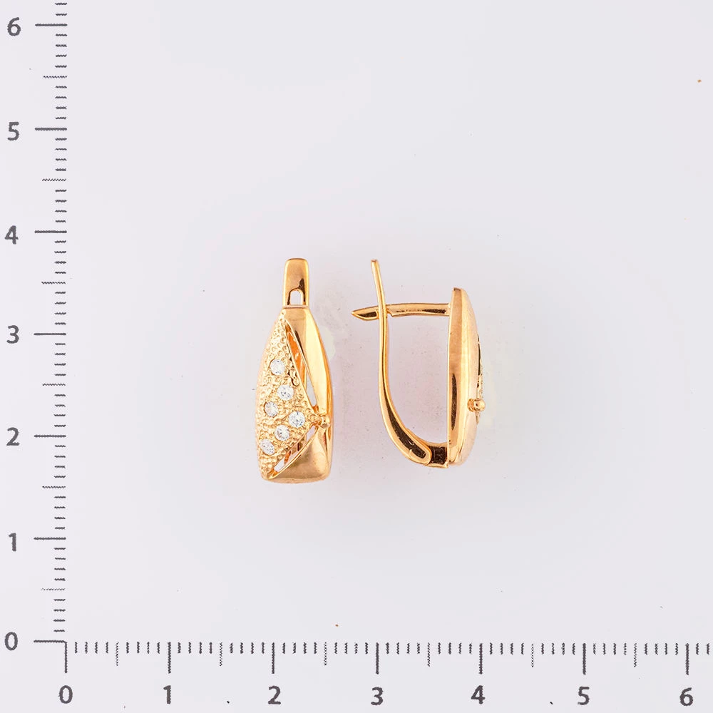 Серьги с фианитом из красного золота 585 пробы