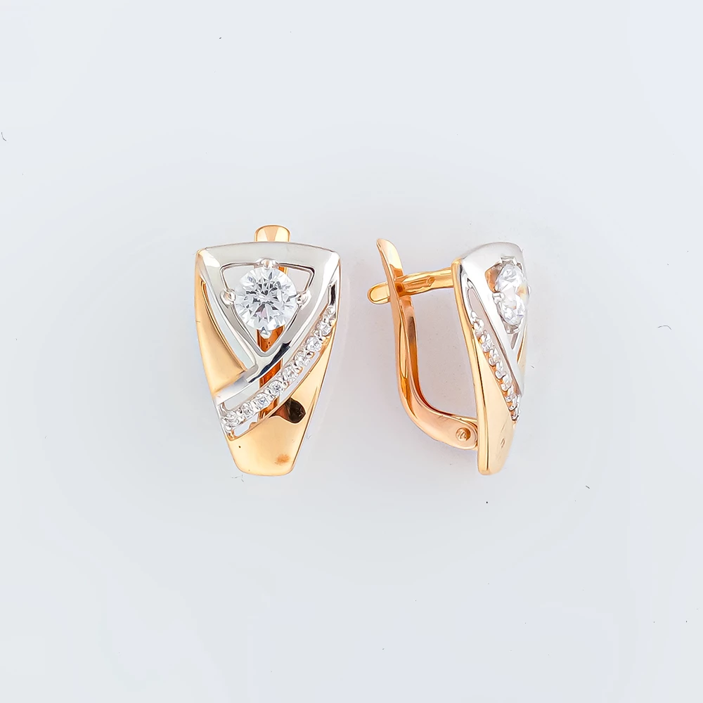 Серьги с фианитом из красного золота 585 пробы