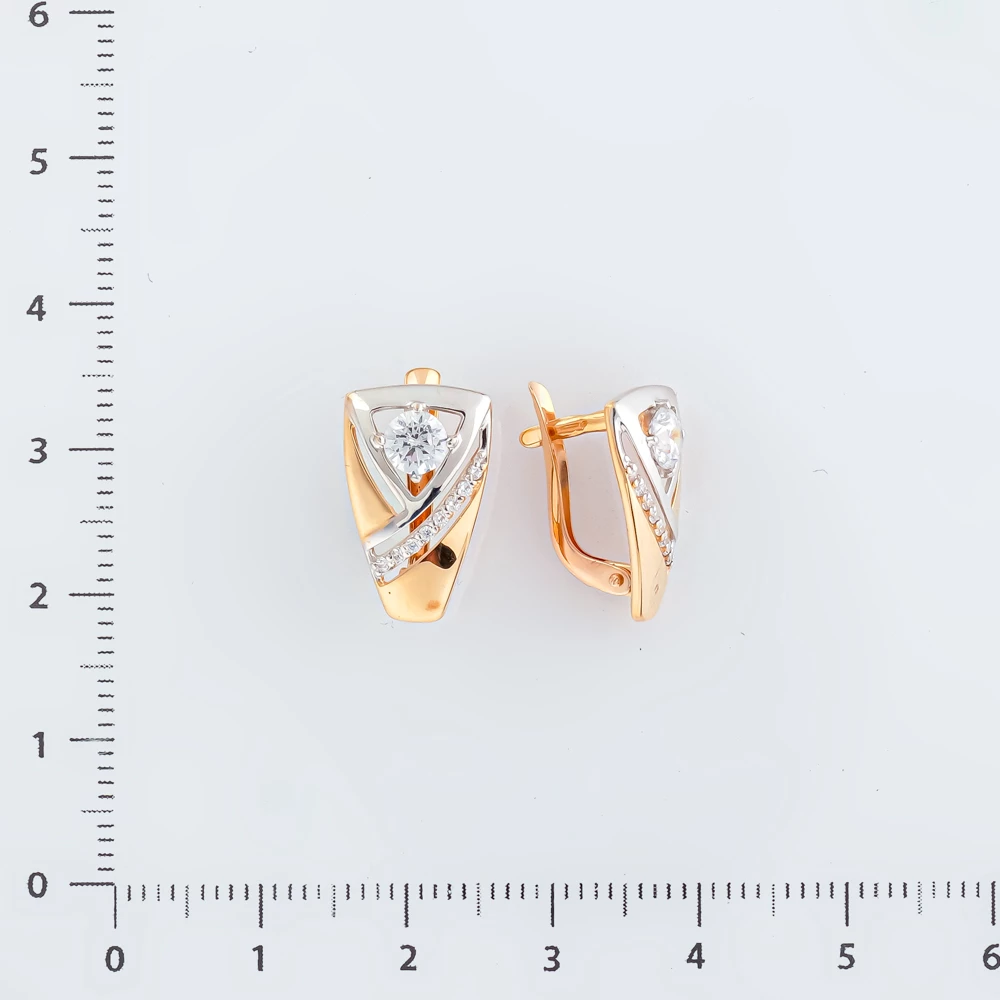 Серьги с фианитом из красного золота 585 пробы