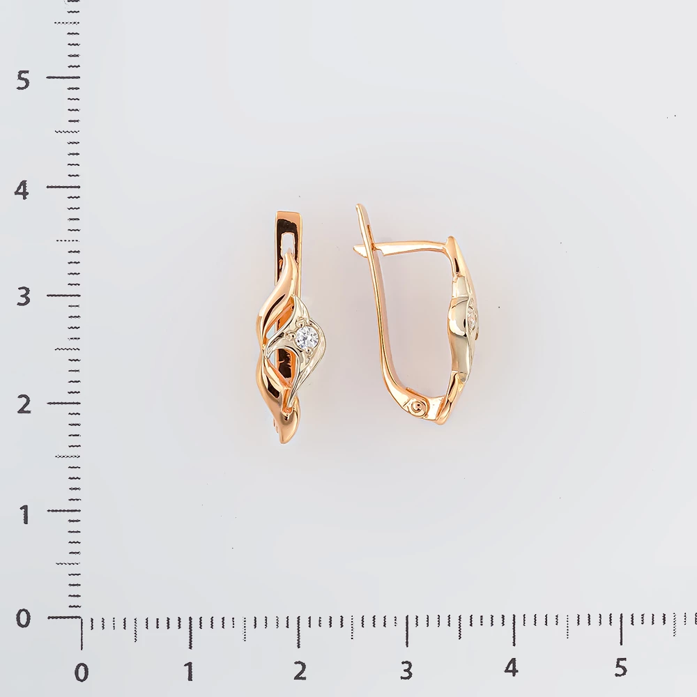 Серьги с фианитом из красного золота 585 пробы