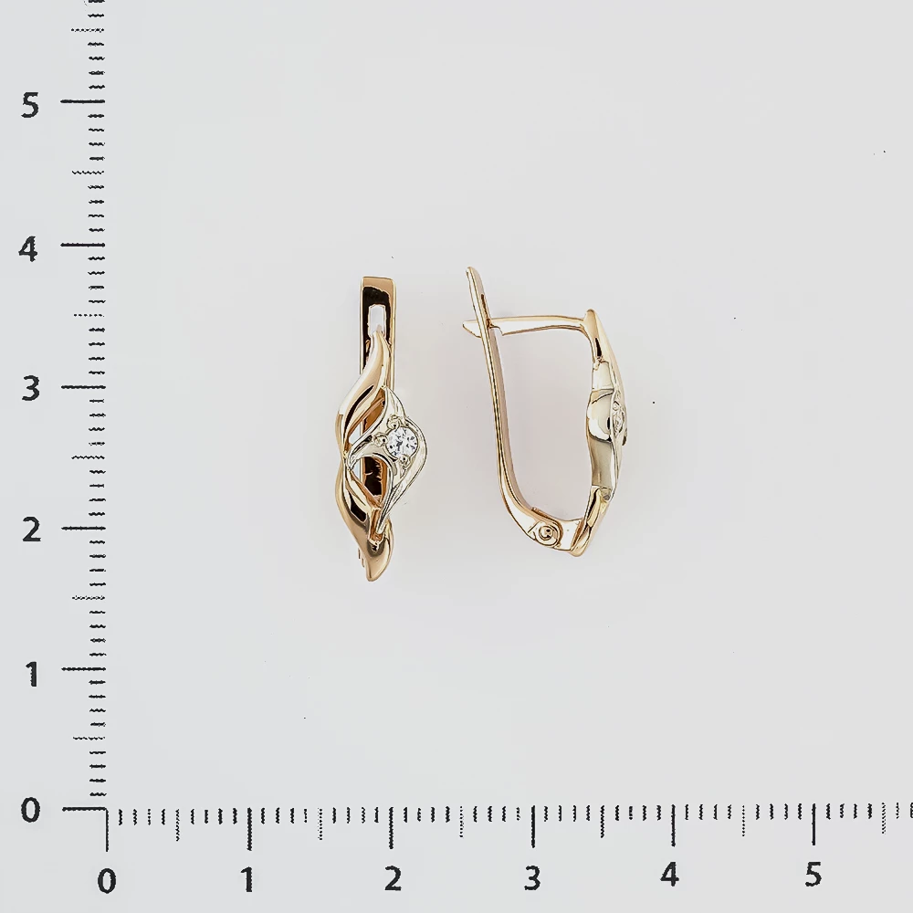 Серьги с фианитом из красного золота 585 пробы