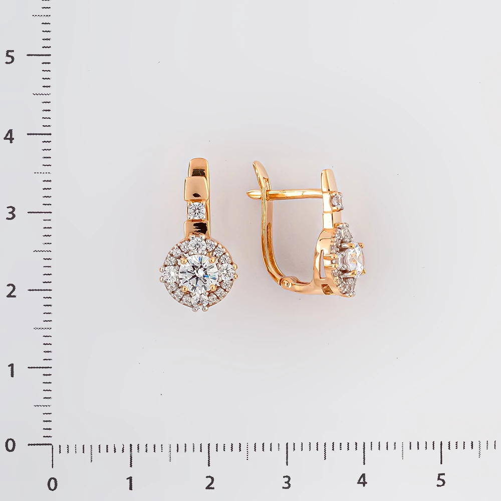 Серьги с фианитом из красного золота 585 пробы