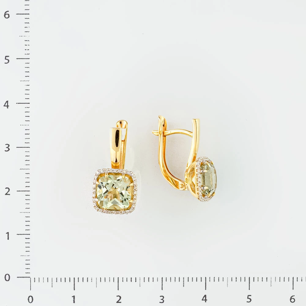 Серьги с празиолитом из желтого золота 585 пробы