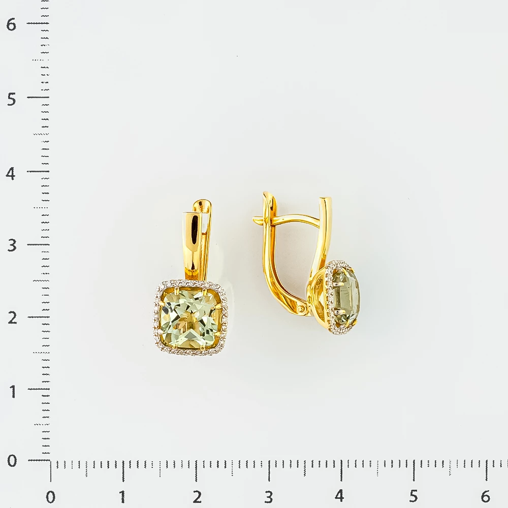 Серьги с празиолитом из желтого золота 585 пробы