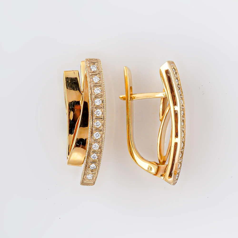 Серьги с бриллиантом из желтого золота 585 пробы