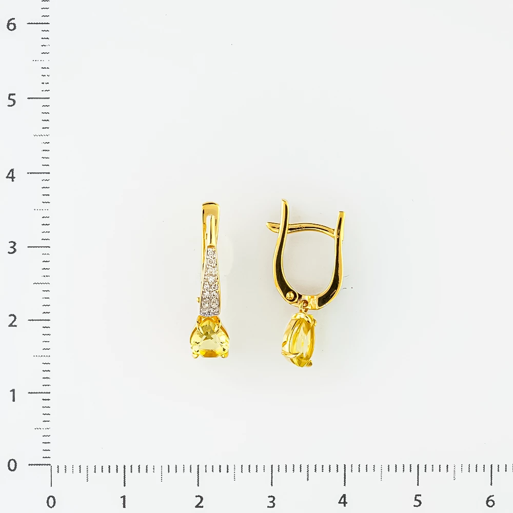 Серьги с цитрином из желтого золота 585 пробы