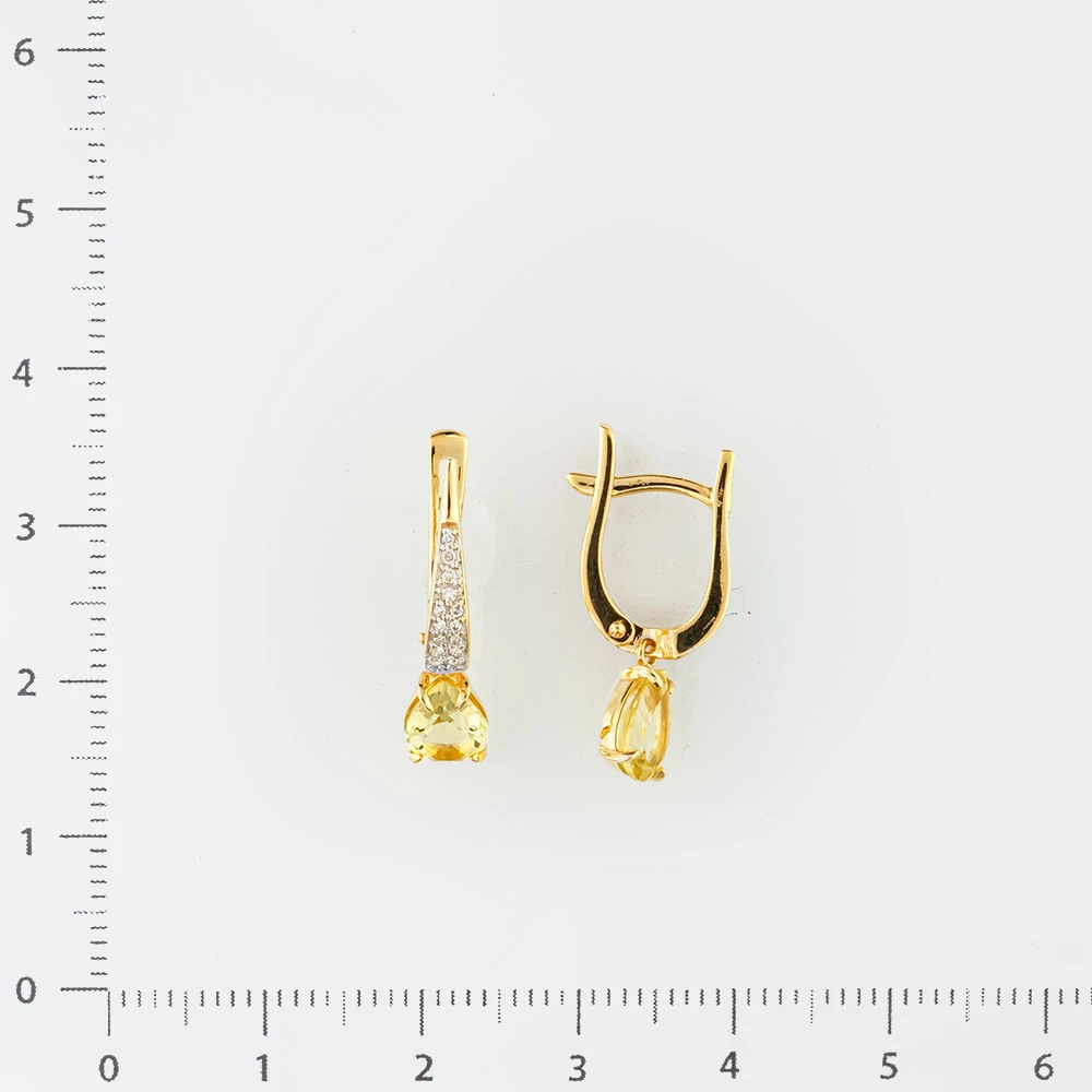 Серьги с цитрином из желтого золота 585 пробы