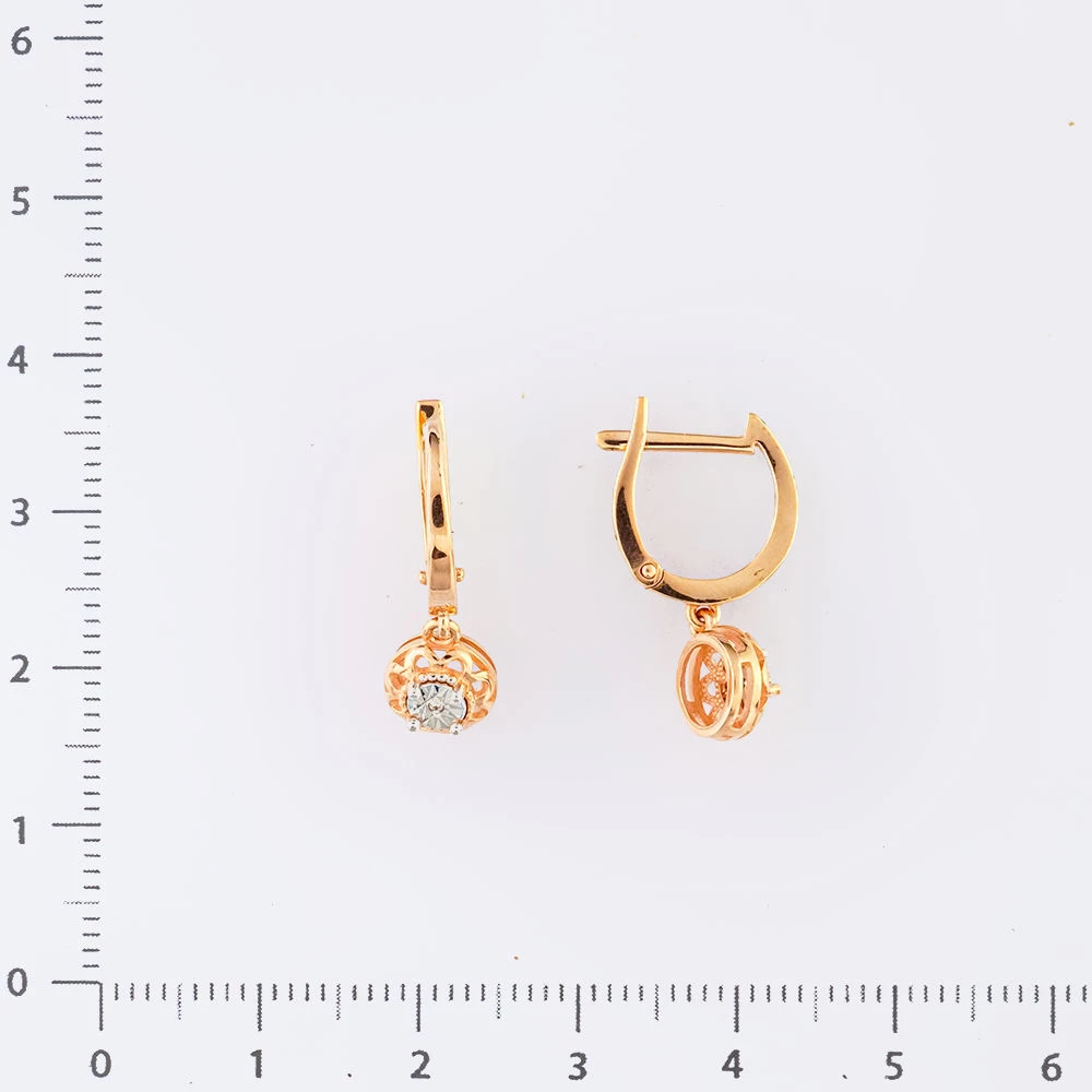 Серьги с бриллиантом из красного золота 585 пробы