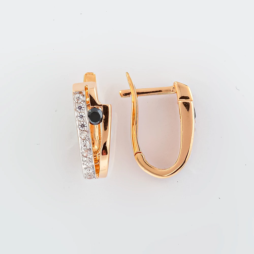 Серьги с фианитом из красного золота 585 пробы