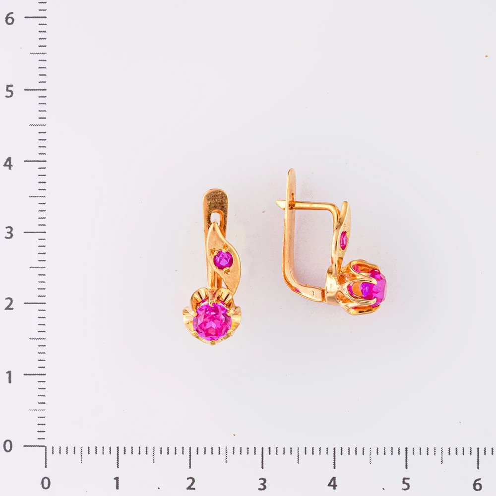 Серьги с фианитом из красного золота 583 пробы