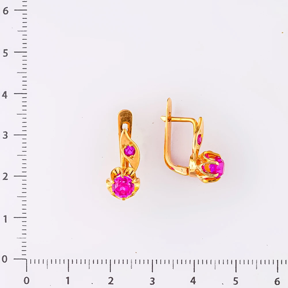 Серьги с фианитом из красного золота 583 пробы