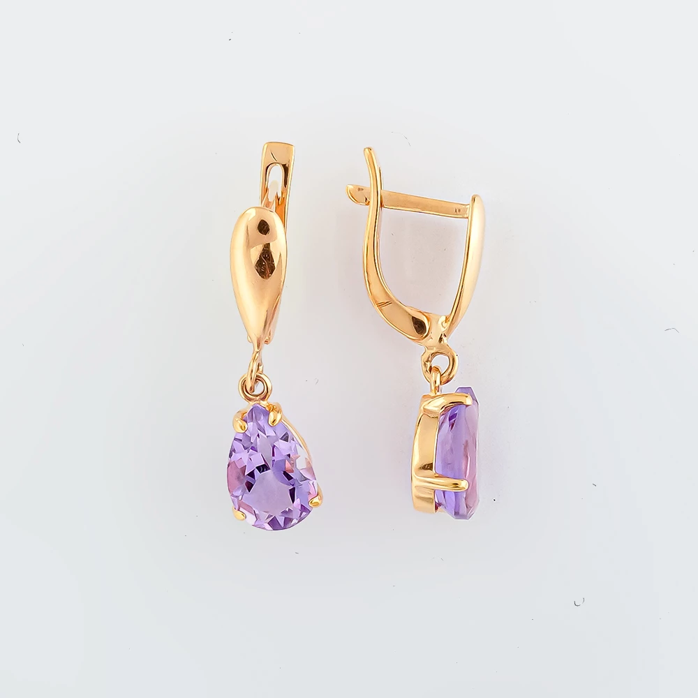 Серьги с аметистом из красного золота 585 пробы