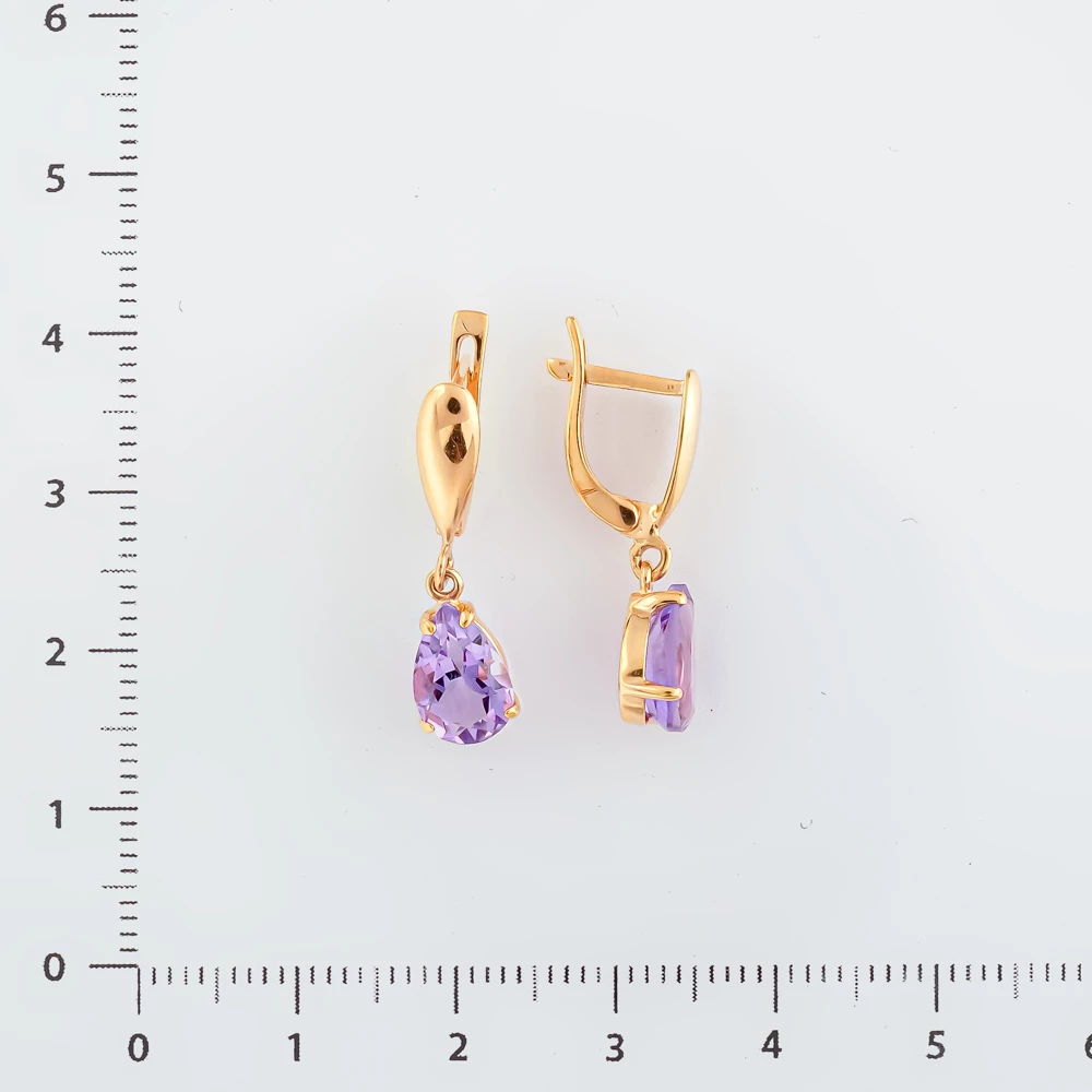 Серьги с аметистом из красного золота 585 пробы