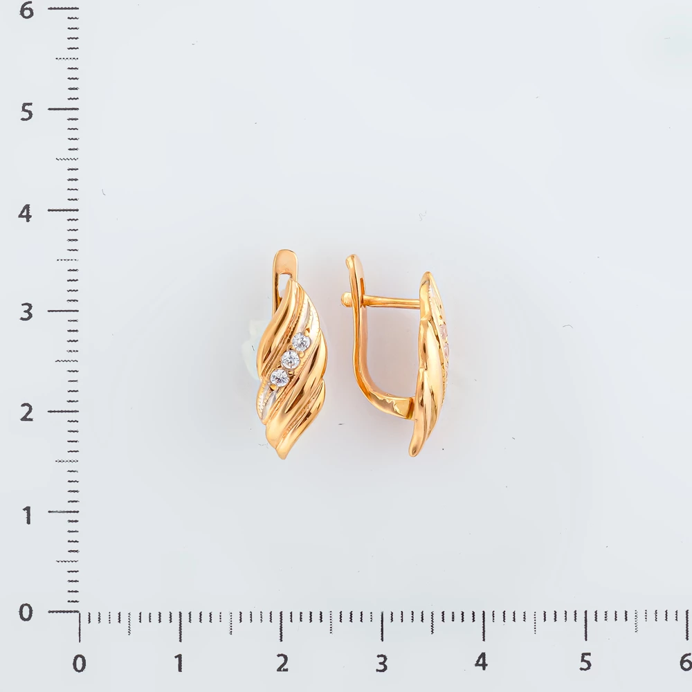 Серьги с фианитом из красного золота 585 пробы