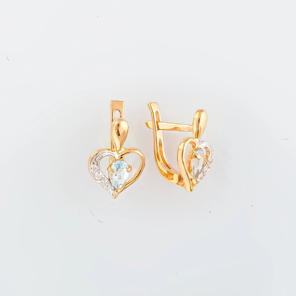 Серьги с фианитом из красного золота 585 пробы