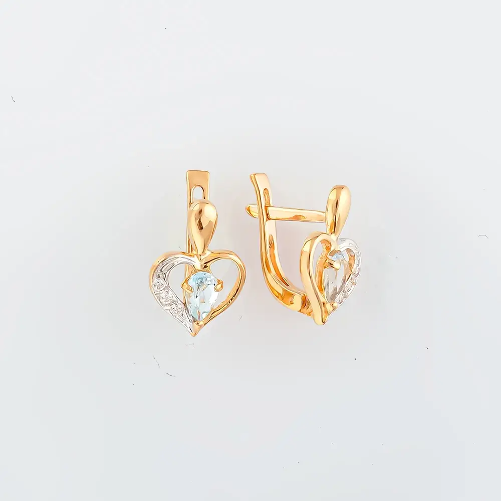 Серьги с фианитом из красного золота 585 пробы
