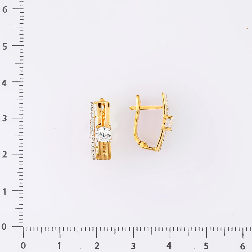 Серьги с фианитом из красного золота 585 пробы