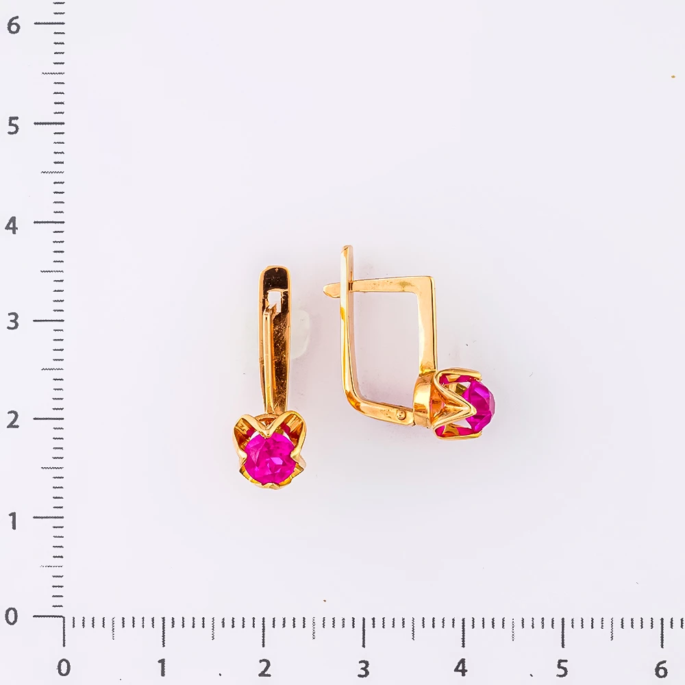 Серьги с фианитом из красного золота 583 пробы