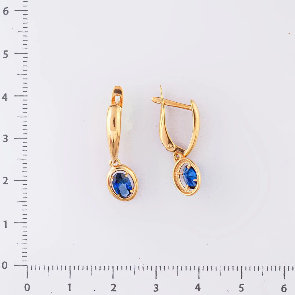 Серьги с сапфиром синтетическим из красного золота 585 пробы