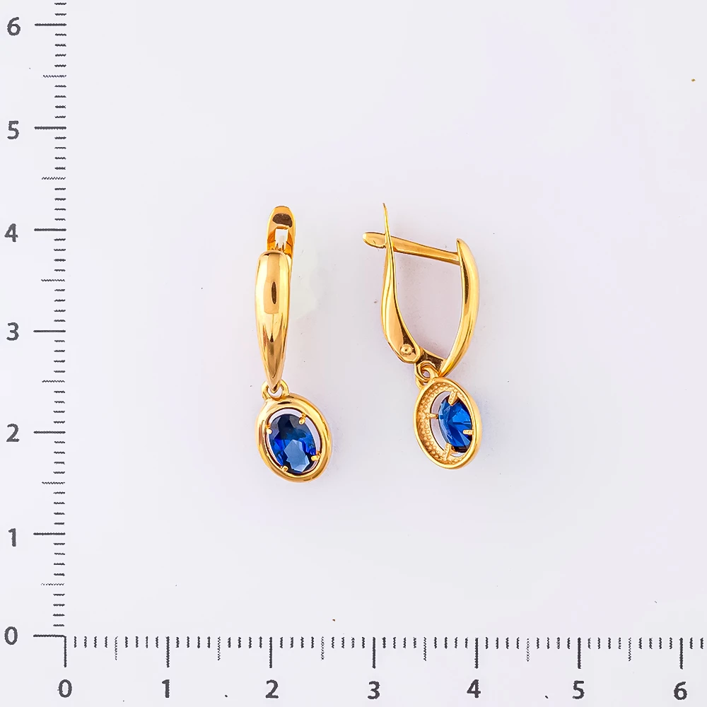 Серьги с сапфиром синтетическим из красного золота 585 пробы