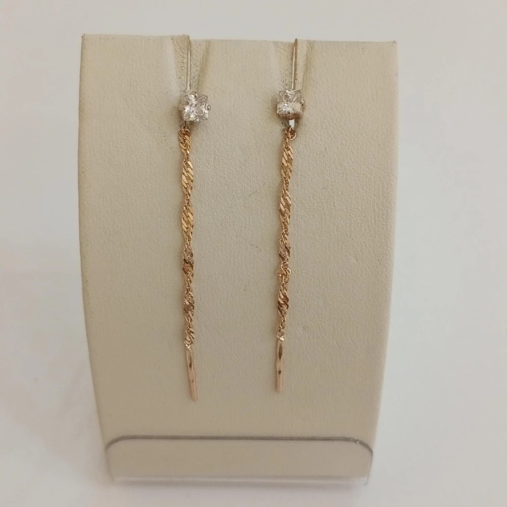 Серьги с фианитом из красного золота 585 пробы