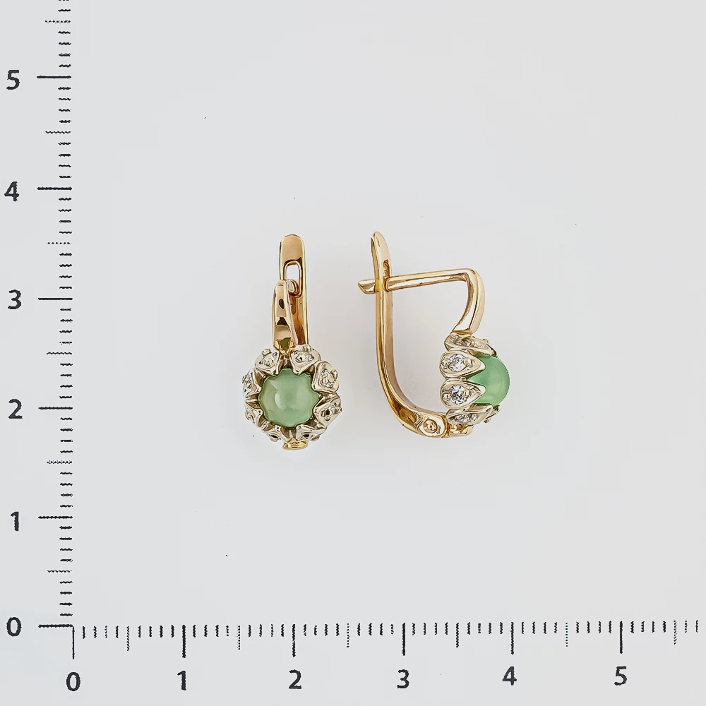 Серьги с хризопразом из красного золота 585 пробы