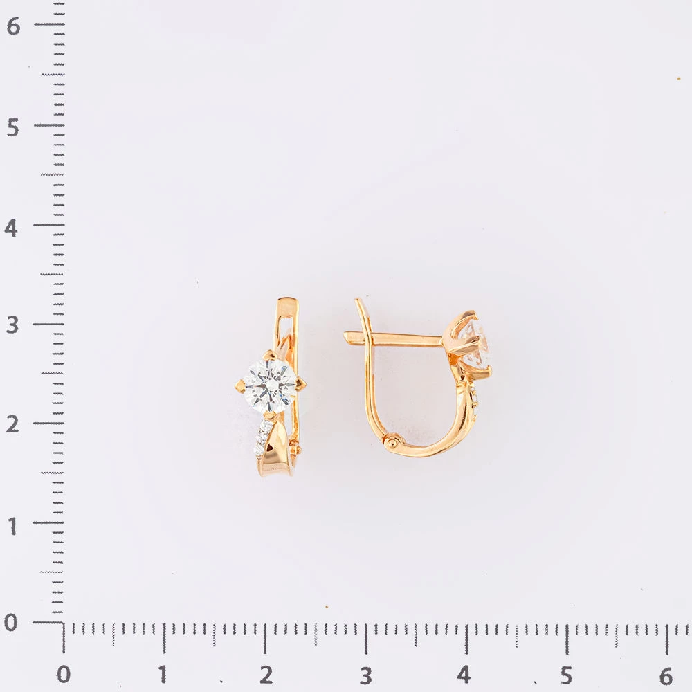 Серьги с фианитом из красного золота 585 пробы